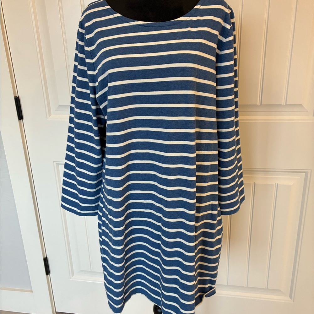 Boden Navy and White Striped Long Sleeve Dress